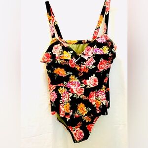 Terra & Sky Floral Ruffle One Piece - Black, Pink, Orange